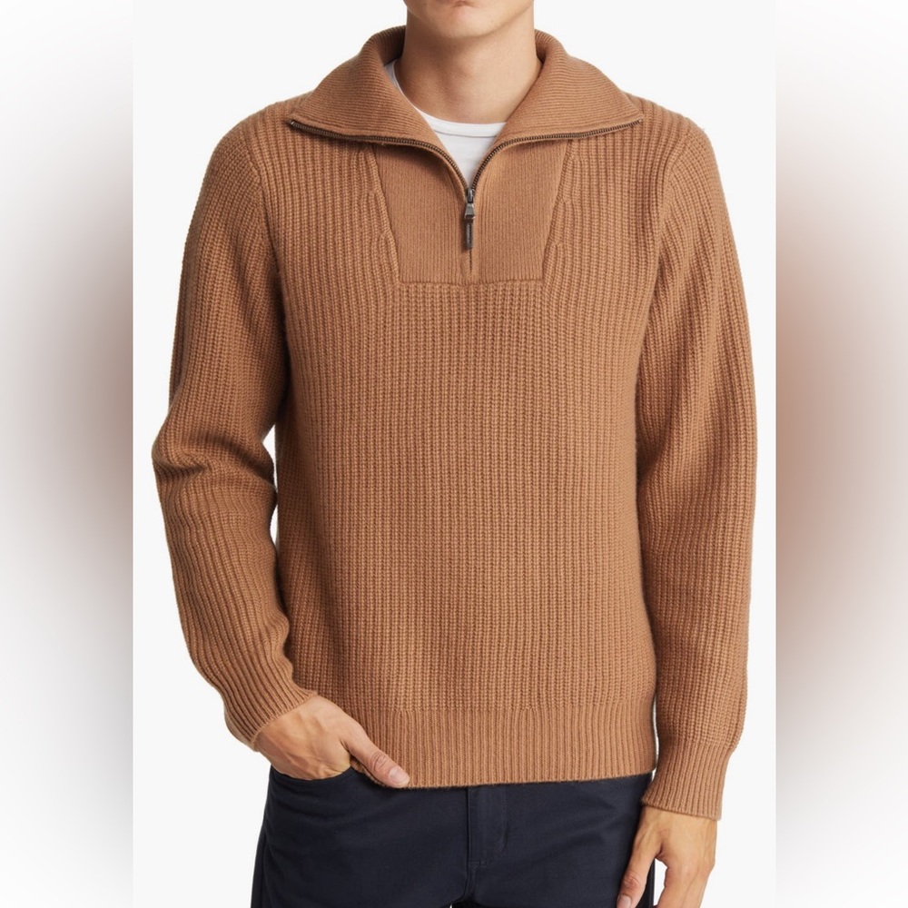Vince Wool and Cashmere Men's Tan Half-Zip Sweater